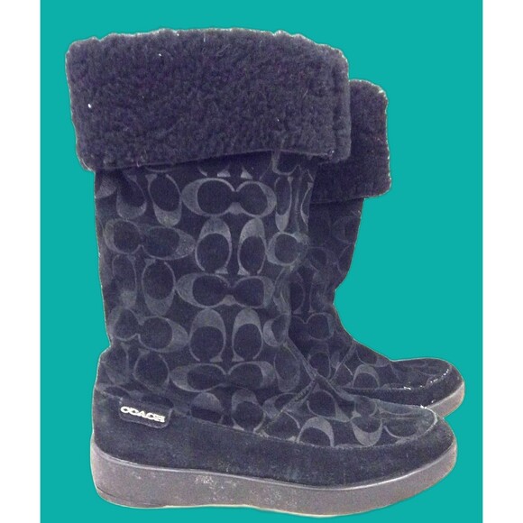 Coach Tamala Signature Suede Shearling Boots - Size 7 - Picture 1 of 5